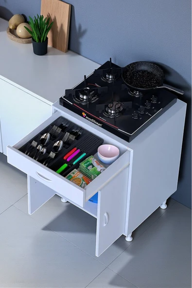 Eliusta Nıvera 60 cm Mutfak Dolabı Beyaz Ankastre 60x88x56 cm Ocak Dolabı Tüp Gizleyici Kapaklı Dolap ürün görseli 1