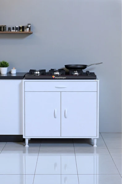 Eliusta Nıvera 80 cm Mutfak Dolabı Beyaz Ankastre 80x88x56 cm Ocak Dolabı Tüp Gizleyici Kapaklı Dolap ürün görseli 1