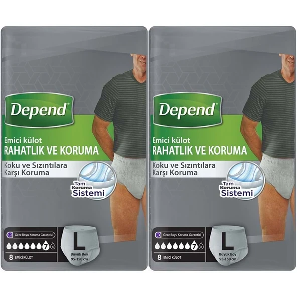 Depend Emici Külot Pants Yetişkin Bezi L - Büyük - Large Erkek 16 Adet (2PK*8) ürün görseli 1