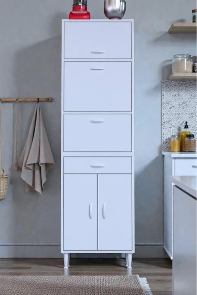 Ora 48 cm Derinlikte 1 Çekmece 5 Kapak Modüler Beyaz Mutfak/Kiler Dolabı 60x194x48 cm Dolap