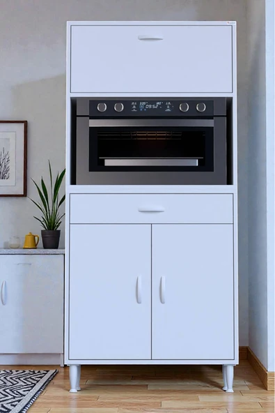 Eliusta Avelin Kapaklı Mini/Midi Fırın Dolabı 80 cm Beyaz Çok Fonksiyonlu 80x163,4x32,5 cm Mutfak Dolabı ürün görseli 1