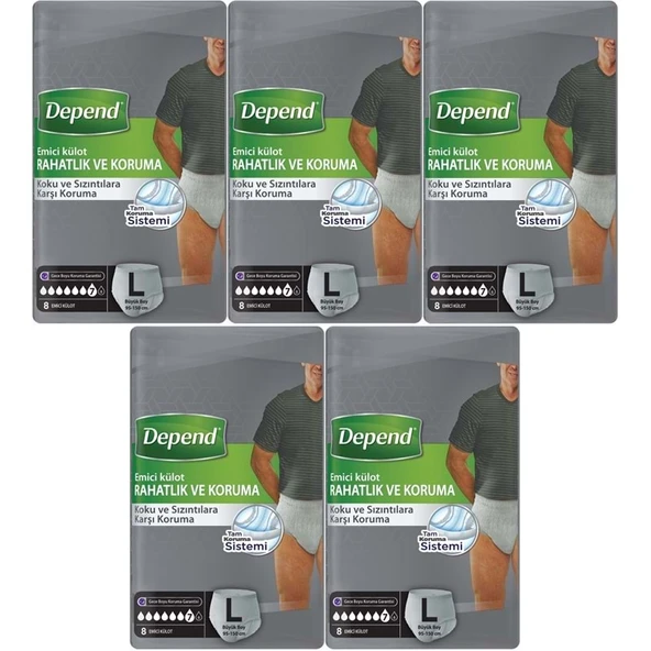 Depend Emici Külot Pants Yetişkin Bezi L - Büyük - Large Erkek 40 Adet (5PK*8) ürün görseli 1