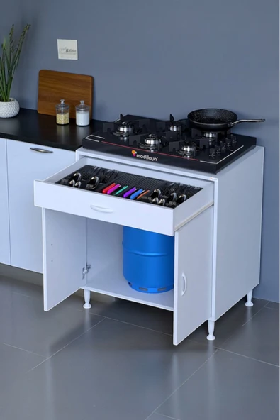 Eliusta Lumin Tüp Yuvalı 70 cm Ankastre Ocak Altı Dolap 70x88x48 cm Beyaz Dolap Çekmeceli Mutfak Organizeri ürün görseli 1