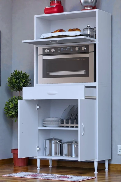 Eliusta Avelin Kapaklı Mini/Midi Fırın Dolabı 70 cm Beyaz Çok Fonksiyonlu 70x163,4x32,5 cm Mutfak Dolabı ürün görseli 1