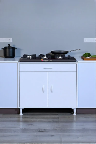 Eliusta Lumin Tüp Yuvalı 80 cm Ankastre Ocak Altı Dolap 80x88x48 cm Beyaz Dolap Çekmeceli Mutfak Organizeri ürün görseli 1