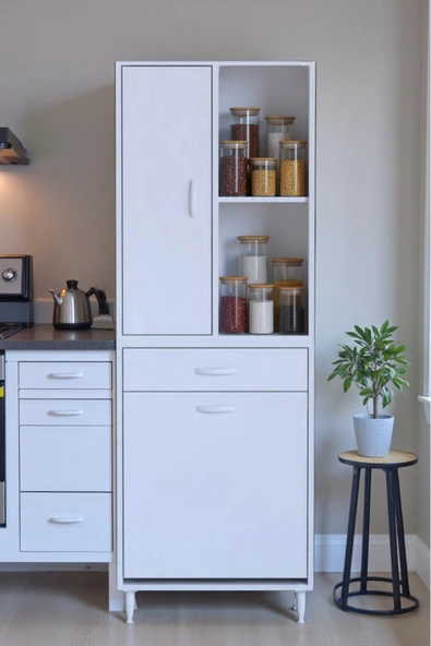 Eliusta Liora Beyaz Çok Amaçlı Banyo Dolabı 60 cm Genişliğe Sahip 60x171x32,5 cm Tek Sepetli 2 Raflı Dolap ürün görseli 1
