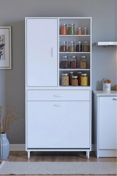 Eliusta Rule Sepetli Banyo/Mutfak Dolabı 75 cm Genişliğe Sahip 75x171x32,5 cm İki Sepetli Beyaz Dolap ürün görseli 1