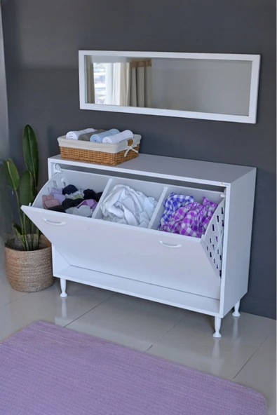 Eliusta Sare 90 cm Beyaz Sepetli Banyo Dolabı,Mutfak Dolabı 90x75x32,5 cm Oyuncak Sepeti Çok Amaçlı Dolap ürün görseli 1