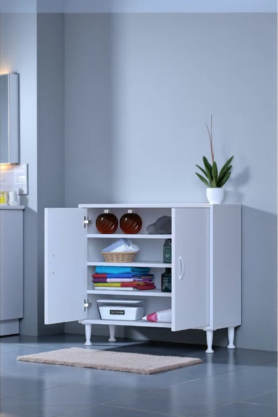 Eliusta Nirat 85 cm 4 Bölmeli Beyaz Banyo Mutfak Dolabı 3 Raflı Kapaklı Çok Amaçlı Dolap 85x75x32,5 cm ürün görseli 1