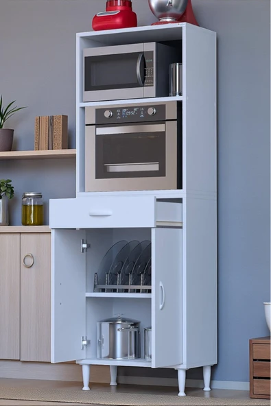 Eliusta Lunera G:55 cm Beyaz Mutfak Dolabı Çok Amaçlı Açık Bölmeli Fırın Mutfak Dolabı 55x163,4x32,5 cm ürün görseli 1