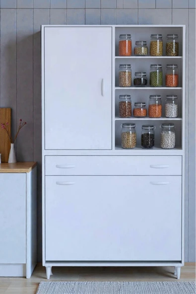 Eliusta Rule Sepetli Banyo/Mutfak Dolabı 95 cm Genişliğe Sahip 95x171x32,5 cm Üç Sepetli Beyaz Dolap ürün görseli 1