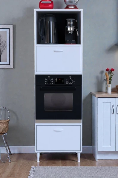 Luno 2 Kapaklı Fırın Dolabı  4 Bölme Dolap 60x185,9x56 cm Geniş Kapasiteli Saklama Dolabı