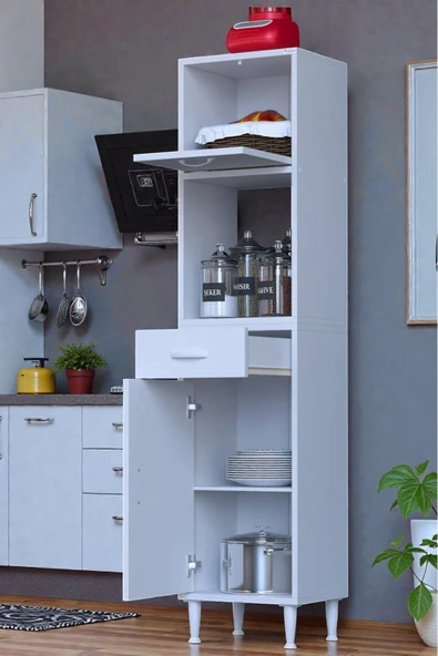 Eliusta Avelin Kapaklı Mini/Midi Fırın Dolabı 45 cm Beyaz Çok Fonksiyonlu 45x163,4x32,5 cm Mutfak Dolabı ürün görseli 1