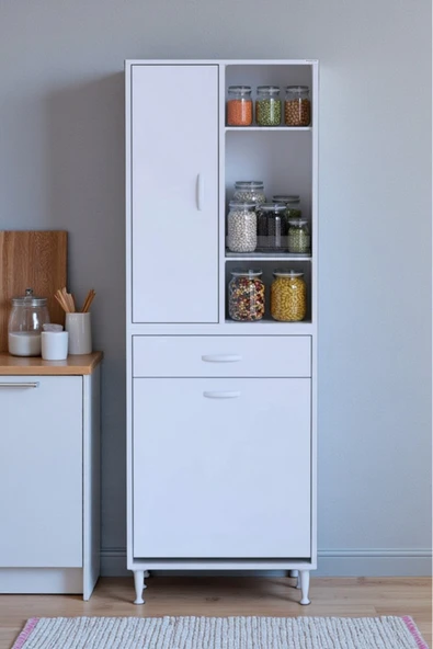 Eliusta Mira Dolap 6 Bölme Çok Fonksiyonlu Banyo Dolabı 65 cm Beyaz Sepetli Dolap 65x171x32,5 cm Organizer ürün görseli 1