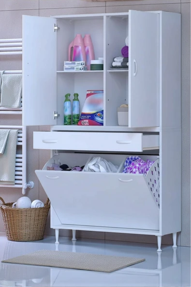 Eliusta Pine 100 cm Genişlikte Dolap 100x171x32,5 cm  Banyo/Mutfak Dolabı İki Kapaklı Sepetli Dolap ürün görseli 1