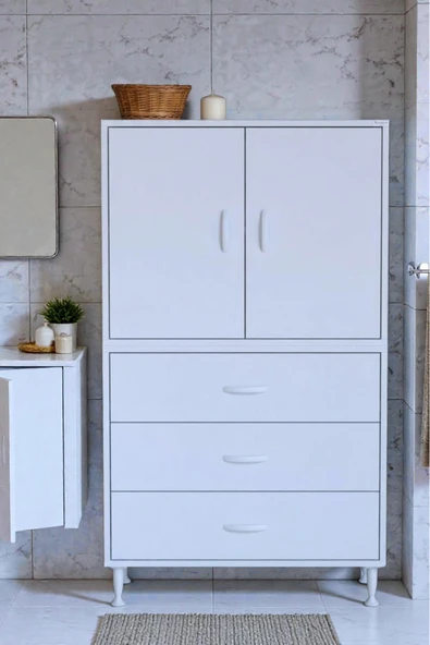 Eliusta Alia Çok Kullanışlı Dolap G:85 cm Üst Bölme Kapaklı Alt Bölme Çekmeceli 85x138x32,5 cm Modüler Dolap ürün görseli 1
