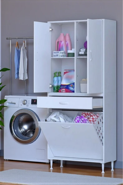 Eliusta Pine 75 cm Genişlikte Dolap 75x171x32,5 cm  Banyo/Mutfak Dolabı İki Kapaklı Sepetli Dolap ürün görseli 1