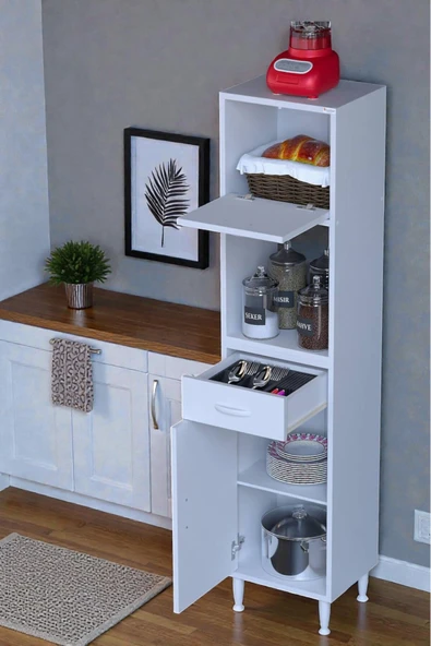 Eliusta Avelin Kapaklı Mini/Midi Fırın Dolabı 40 cm Beyaz Çok Fonksiyonlu 40x163,4x32,5 cm Mutfak Dolabı ürün görseli 1