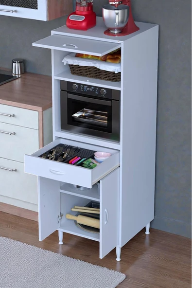 Eliusta Serale 56 cm Derinlikte 3 Kapaklı Dolap  Mutfak Fırın Dolabı 60x162,4x56 cm Modüler Beyaz Dolap ürün görseli 1