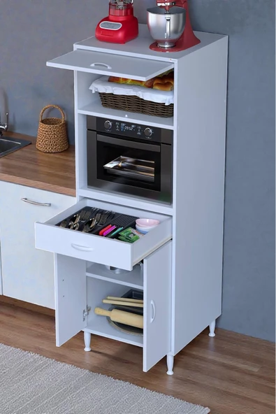 Eliusta Ora 48 cm Derinlikte Beyaz Mutfak/Kiler Dolabı 60x162,4x48 cm 1 Çekmece 3 Kapak Modüler Dolap ürün görseli 1