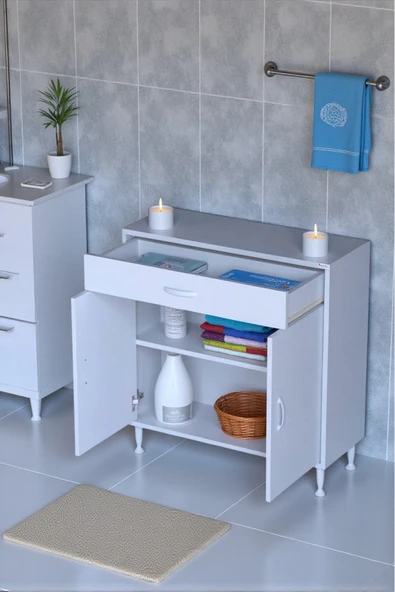 Eliusta Fre 70 cm Çok Amaçlı Dolap 1 Raflı Tek Çekmeceli Banyo Mutfak Dolabı 70x88x32,5 cm Organizer Dolap ürün görseli 1