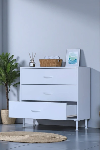 Eliusta Seçer 3 Çekmeceli 70 cm Banyo ve Mutfak Dolabı Beyaz 70x75x32,5 cm Çok Amaçlı Organizer Dolap ürün görseli 1