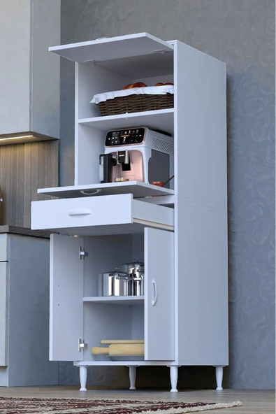 Eliusta Ora 48 cm Derinlikte Beyaz Mutfak/Kiler Dolabı 60x162,4x48 cm 1 Çekmece 4 Kapak Modüler Dolap ürün görseli 1