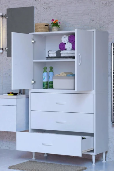 Eliusta Alia Çok Kullanışlı Dolap G:70 cm Üst Bölme Kapaklı Alt Bölme Çekmeceli 70x138x32,5 cm Modüler Dolap ürün görseli 1