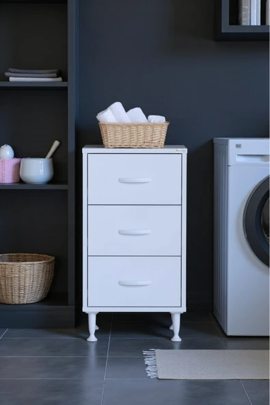 Eliusta Seçer 3 Çekmeceli 50 cm Banyo ve Mutfak Dolabı Beyaz 50x75x32,5 cm Çok Amaçlı Organizer Dolap ürün görseli 1