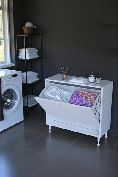 Eliusta Sare 70 cm Beyaz Sepetli Banyo Dolabı,Mutfak Dolabı 70x75x32,5 cm Oyuncak Sepeti Çok Amaçlı Dolap ürün görseli 1