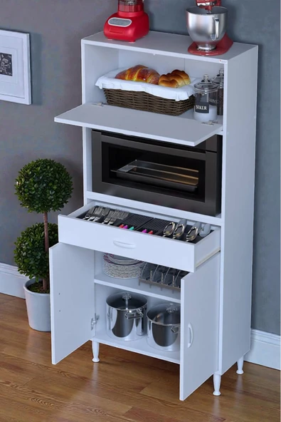 Eliusta Avelin Kapaklı Mini/Midi Fırın Dolabı 85 cm Beyaz Çok Fonksiyonlu 85x163,4x32,5 cm Mutfak Dolabı ürün görseli 1