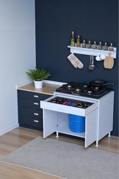 Eliusta Mono Duvara Monte 80 cm Baharat Raflı Ocak Altı Dolap 80x88x48 cm Tüp Bölmeli Mutfak Ünitesi ürün görseli 1