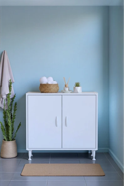 Eliusta Nirat 75 cm 4 Bölmeli Beyaz Banyo Mutfak Dolabı 3 Raflı Kapaklı Çok Amaçlı Dolap 75x75x32,5 cm ürün görseli 1