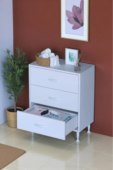 Eliusta Seçer 3 Çekmeceli 60 cm Banyo ve Mutfak Dolabı Beyaz 60x75x32,5 cm Çok Amaçlı Organizer Dolap ürün görseli 1