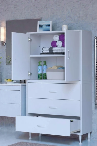 Eliusta Alia Çok Kullanışlı Dolap G:80 cm Üst Bölme Kapaklı Alt Bölme Çekmeceli 80x138x32,5 cm Modüler Dolap ürün görseli 1