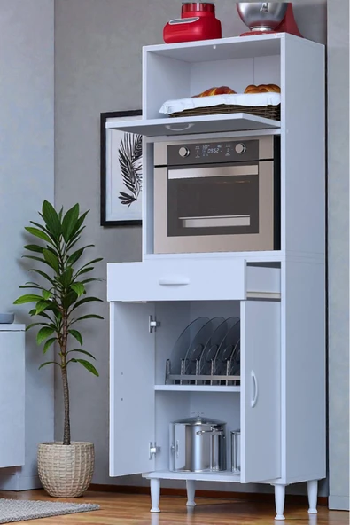 Eliusta Avelin Kapaklı Mini/Midi Fırın Dolabı 55 cm Beyaz Çok Fonksiyonlu 55x163,4x32,5 cm Mutfak Dolabı ürün görseli 1