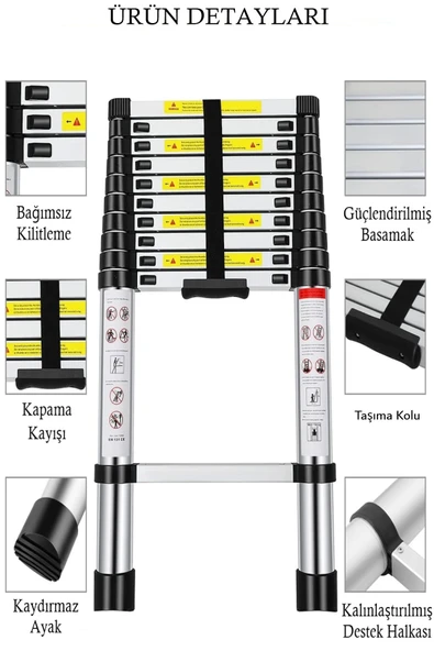 Alüminyum Katlanır Merdiven 2.9 Metre 10 Basamak - Resim 2