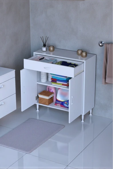 Eliusta Fre 80 cm Çok Amaçlı Dolap 1 Raflı Tek Çekmeceli Banyo Mutfak Dolabı 80x88x32,5 cm Organizer Dolap ürün görseli 1