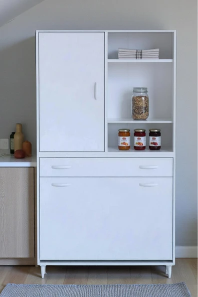 Eliusta Mira Dolap 6 Bölme Çok Fonksiyonlu Banyo Dolabı 95 cm Beyaz Sepetli Dolap 95x171x32,5 cm Organizer ürün görseli 1
