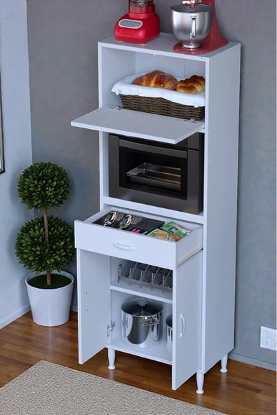 Eliusta Avelin Kapaklı Mini/Midi Fırın Dolabı 65 cm Beyaz Çok Fonksiyonlu 65x163,4x32,5 cm Mutfak Dolabı ürün görseli 1