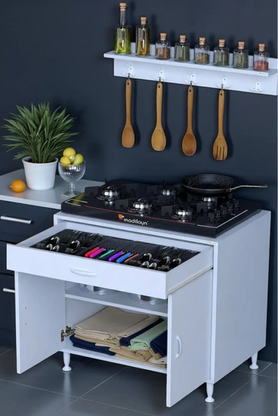 Eliusta Yankı 56 cm Derinlik 80 cm Genişlikte Dolap Baharat Raflı Set Üstü Ocak Uyumlu 80x88x56 cm Dolap ürün görseli 1