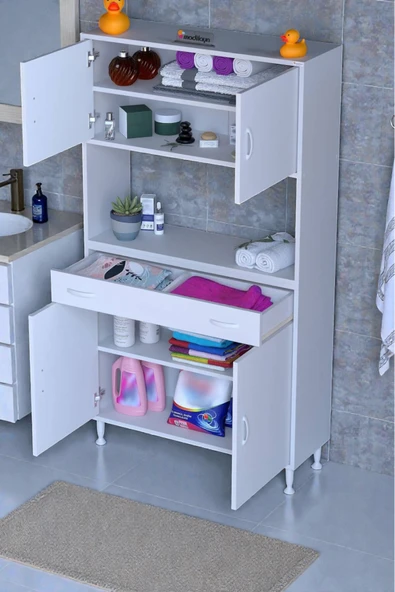 Eliusta Nordi 4 Kapak 2 Raflı Beyaz Dolap 100x173x32,5 cm Çekmeceli Çok Amaçlı Banyo/Mutfak Dolabı ürün görseli 1