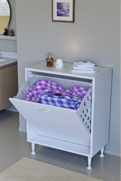 Eliusta Sare 55 cm Beyaz Sepetli Banyo Dolabı,Mutfak Dolabı 55x75x32,5 cm Oyuncak Sepeti Çok Amaçlı Dolap ürün görseli 1