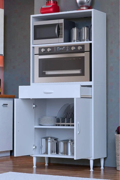 Eliusta Lunera G:70 cm Beyaz Mutfak Dolabı Çok Amaçlı Açık Bölmeli Fırın Mutfak Dolabı 70x163,4x32,5 cm ürün görseli 1