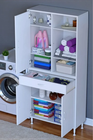 Eliusta Rivo 4 Raflı Banyo/Mutfak Dolabı 70 cm Beyaz Renkli  Çok Amaçlı Dolap 70x173x32,5 cm Ebatlarında ürün görseli 1