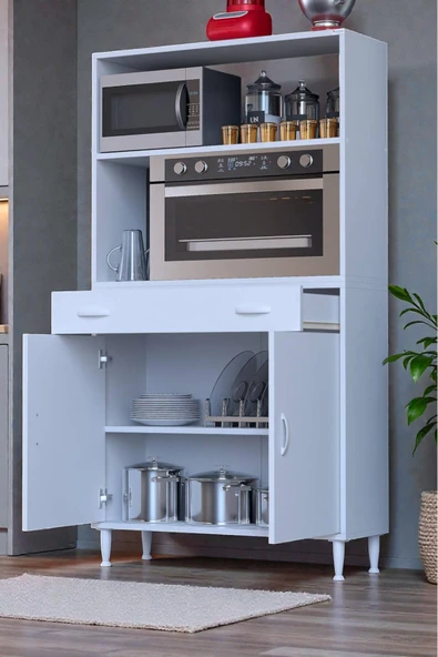 Eliusta Lunera G:100 cm Beyaz Mutfak Dolabı Çok Amaçlı Açık Bölmeli Fırın Mutfak Dolabı 100x163,4x32,5 cm ürün görseli 1