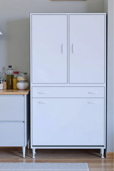Eliusta Pine 95 cm Genişlikte Dolap 95x171x32,5 cm  Banyo/Mutfak Dolabı İki Kapaklı Sepetli Dolap ürün görseli 1