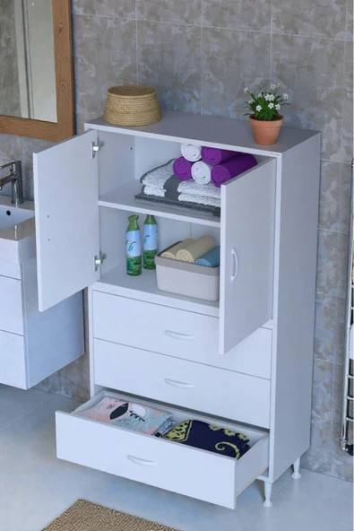 Eliusta Alia Çok Kullanışlı Dolap G:75 cm Üst Bölme Kapaklı Alt Bölme Çekmeceli 75x138x32,5 cm Modüler Dolap ürün görseli 1