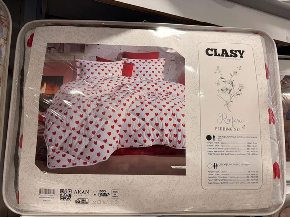 Clasy Ranforce Tek Kişilik Uyku Seti Amor Beyaz ürün görseli 1