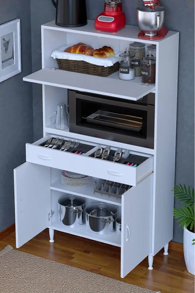 Eliusta Avelin Kapaklı Mini/Midi Fırın Dolabı 100 cm Beyaz Çok Fonksiyonlu 100x163,4x32,5 cm Mutfak Dolabı ürün görseli 1